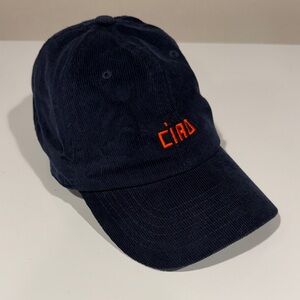NWOT Clare V. Navy Corduroy Cap with Orange CIAO Embroidery